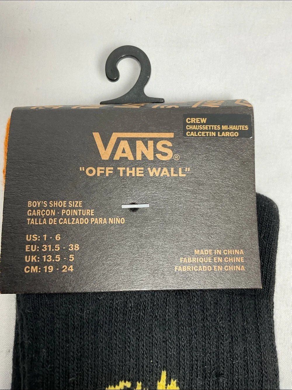 Vans Black Crew Socks with Purple Skull and Red-Orange Flames